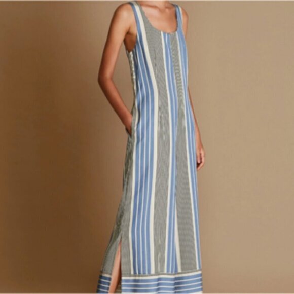Anthropologie Sancia Blue Black Stripe Tencel Leondrea Jumpsuit Small